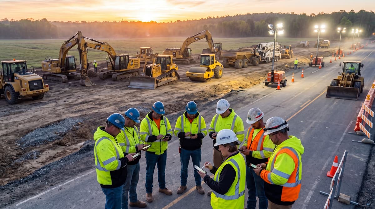 Field crew reviewing a job briefing before work begins